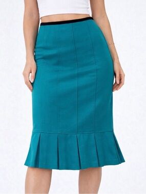 Brand New: Teal Pencil Skirt with Pleated Hem